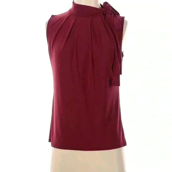 Tiffany & Grey Petite XL Burgundy Tie-Neck Flowy Blouse - Picture 4 of 4